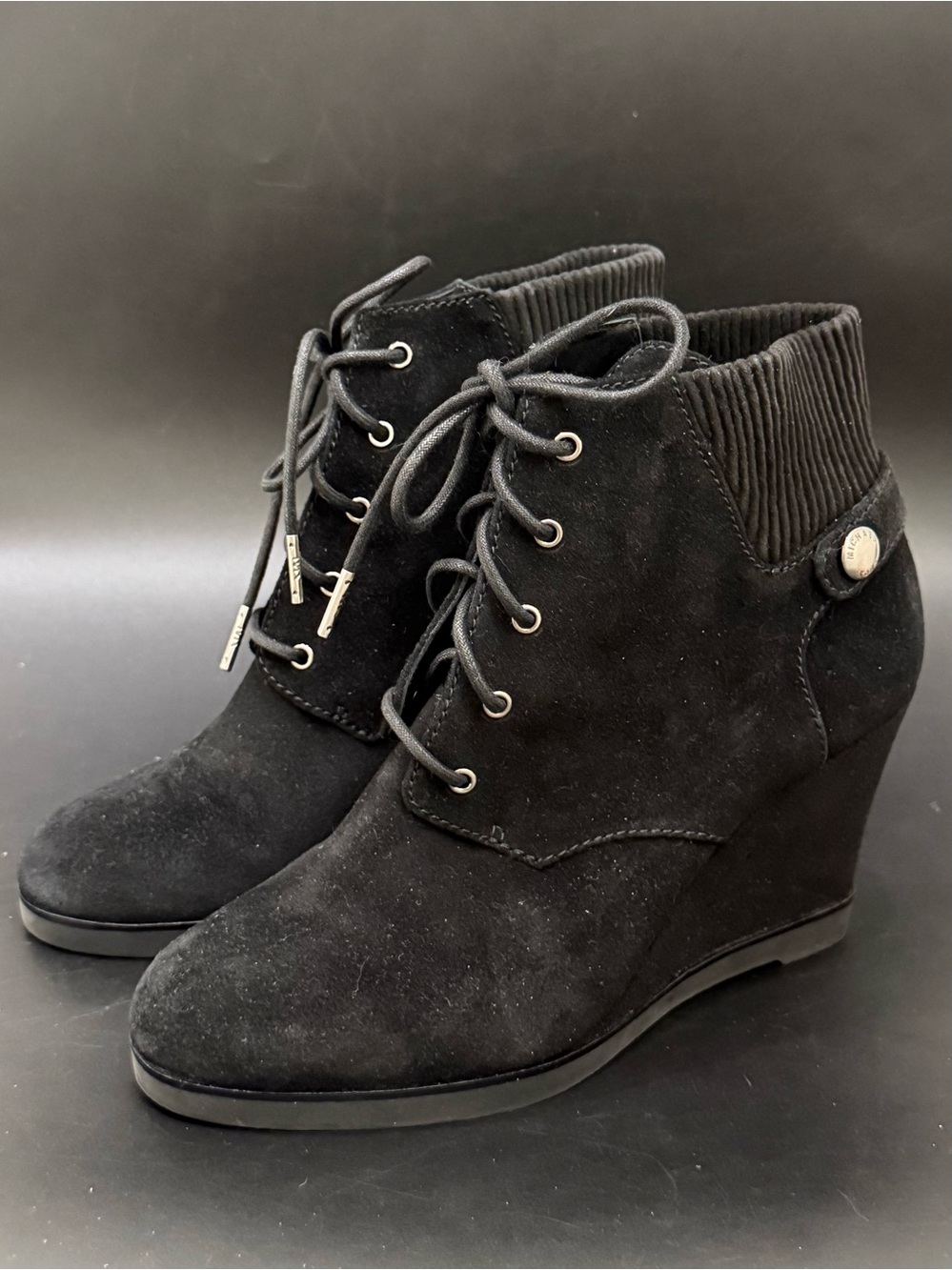 MICHAEL Michael Kors “Carrigan” Black Suede Wedge Lace Up Booties 8.5